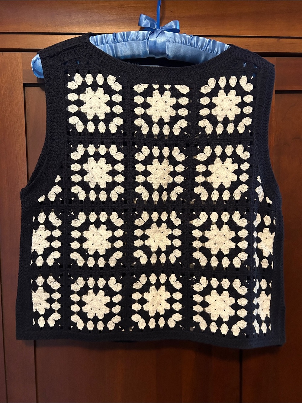 Ann Taylor Black & Cream Crochet Square Vest - Women Tops